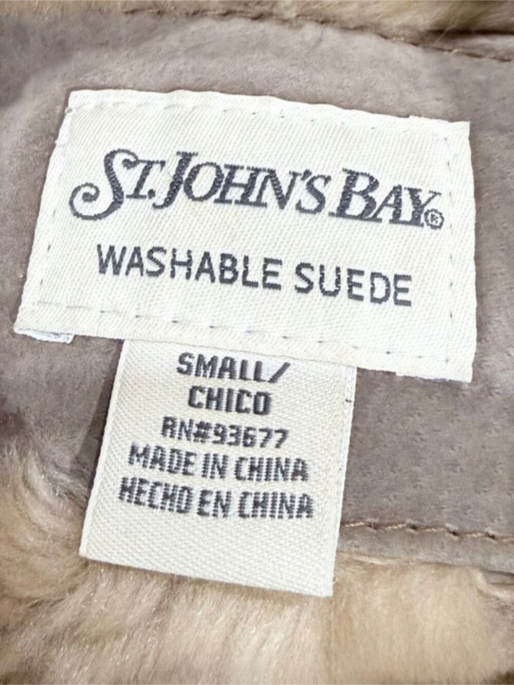 St. John’s Bay Faux Suede Sherpa Hooded Jacket Women’s Small Beige Taupe Coat - Picture 8 of 8